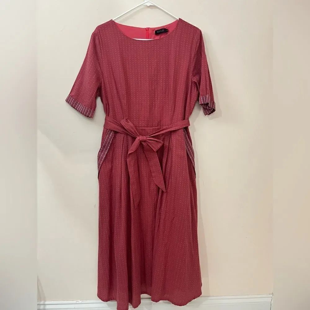 Roolee Mauve/ Rose Cotton Fit and Flare Textured  Midi Dress XL